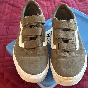 Vans Women’s Olive and White Velcro Sneakers